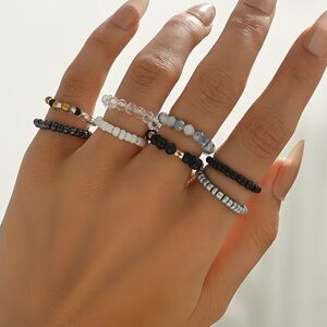 Bohemian 8 piece Set Colorful Rice Bead Elastic Rope Ring Set